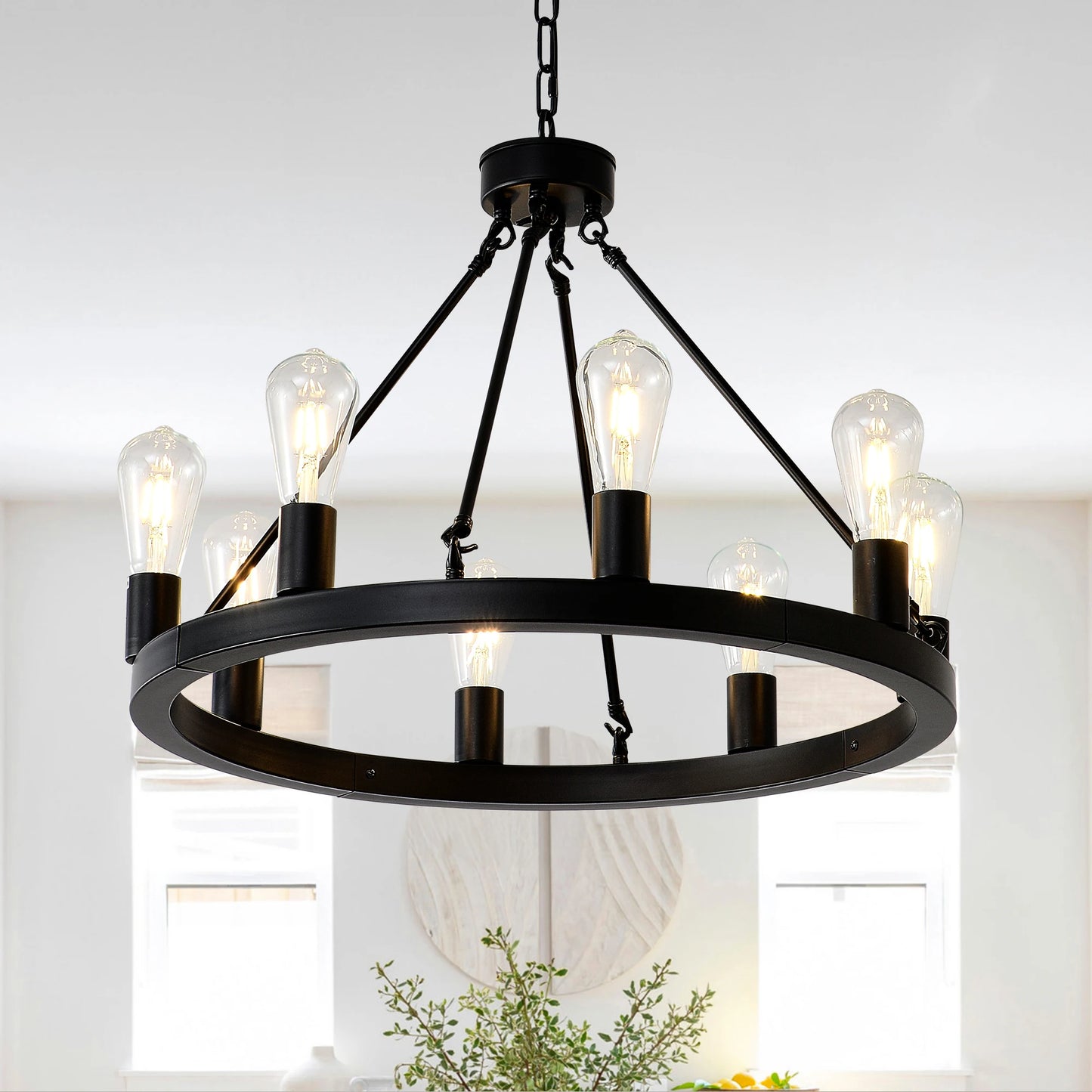 6-Light Wagon Wheel Chandelier Modern Farmhouse Fixture Living Room