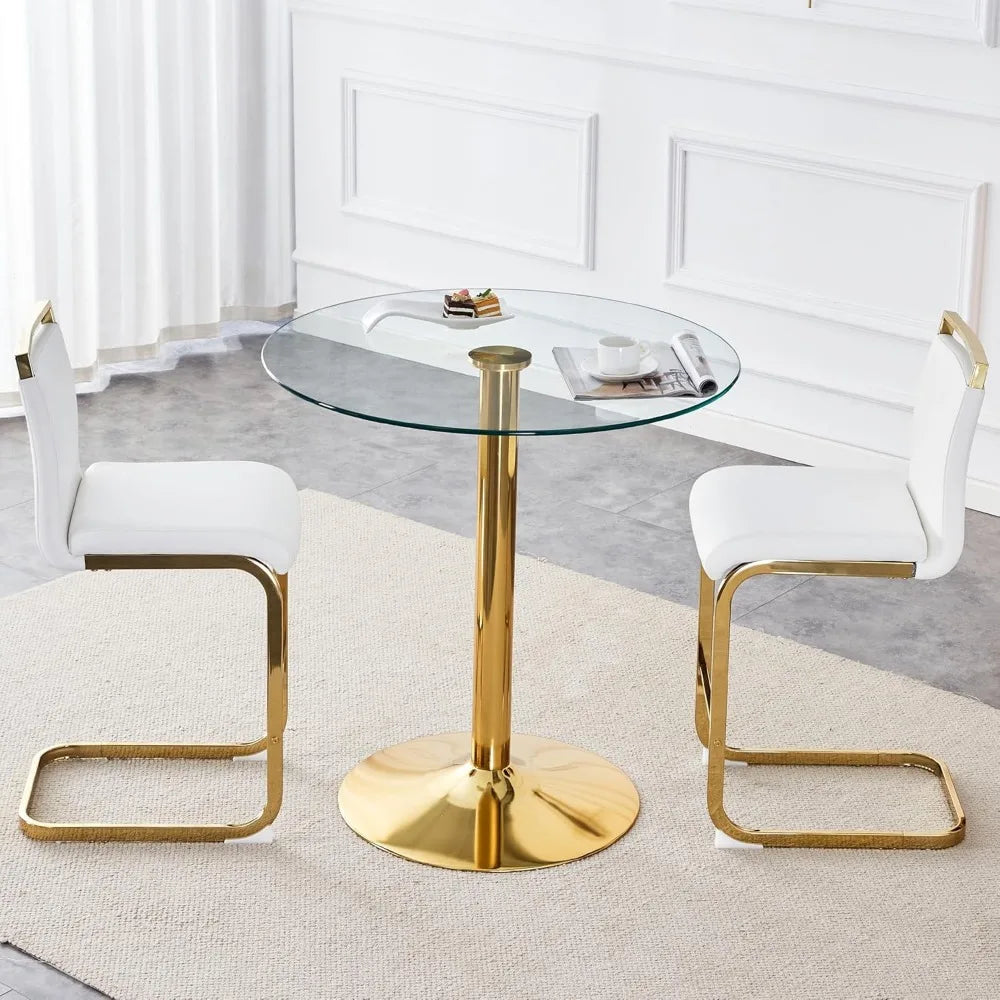 Round Counter Height Glass Bar Table 35 Inch Sturdy Golden Support
