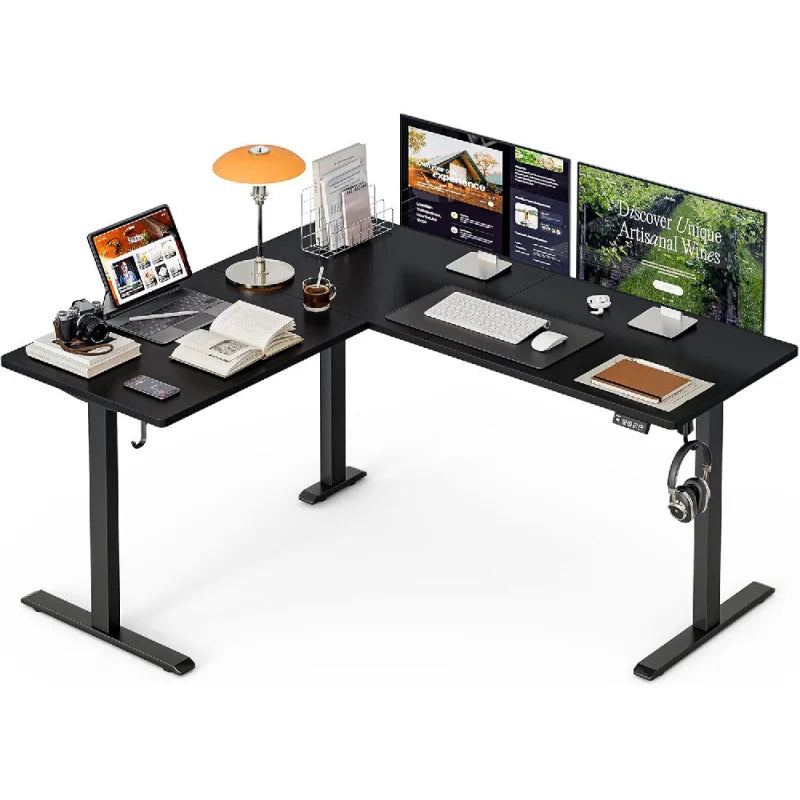 L Shaped Electric Height Adjustable Standing Desk 63x55 Inch Home Office