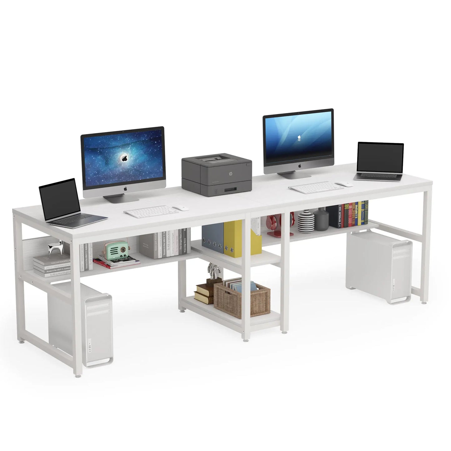 Ljustra Two Person Desk with Bookshelf Rustic Home Office Workstation