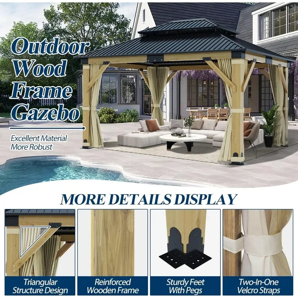 Heavy Duty Hardtop Gazebo 11FTx13FT Outdoor Cedar Wooden Gazebo