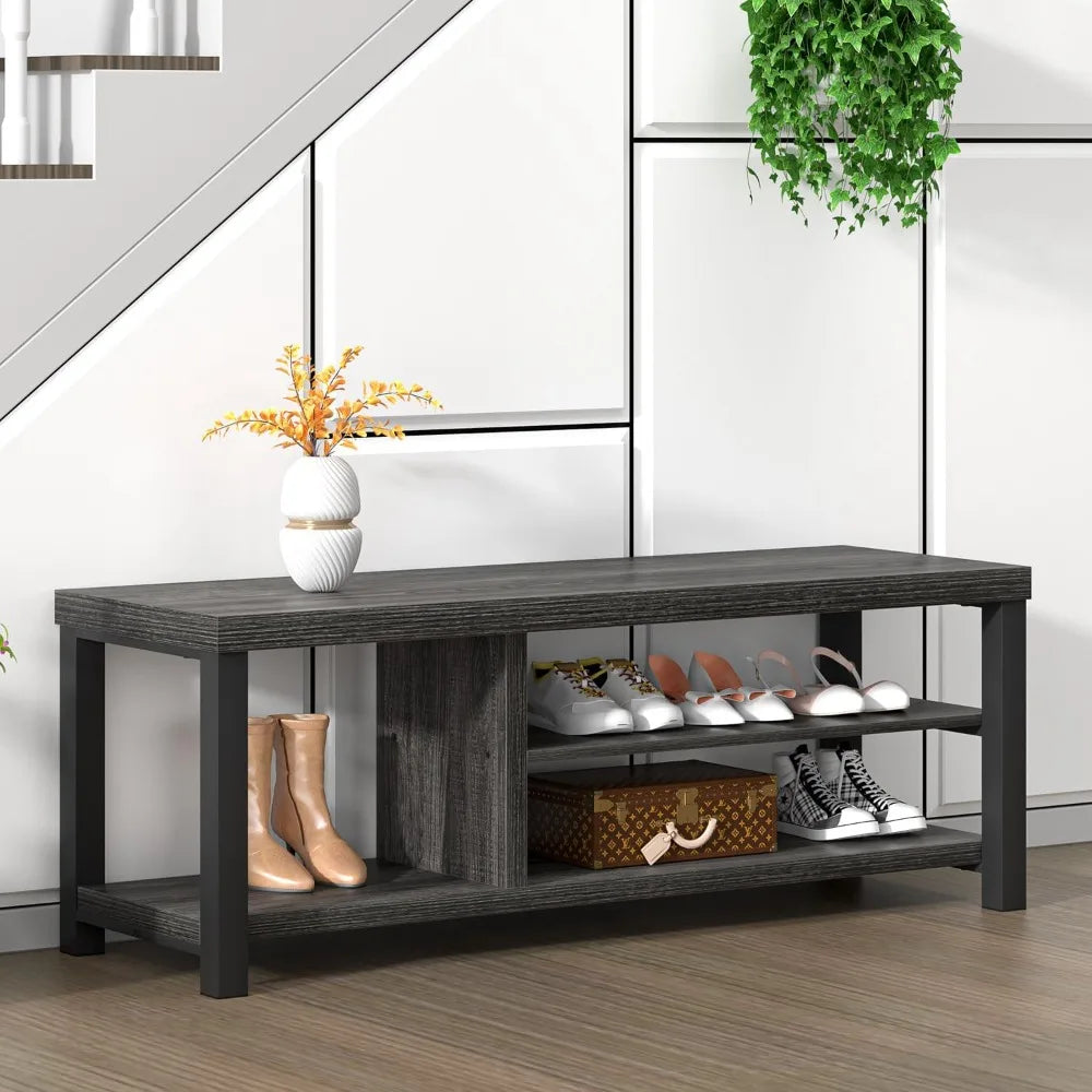 Entryway Bench with Shoe Storage Rustic Wooden Hallway Furniture