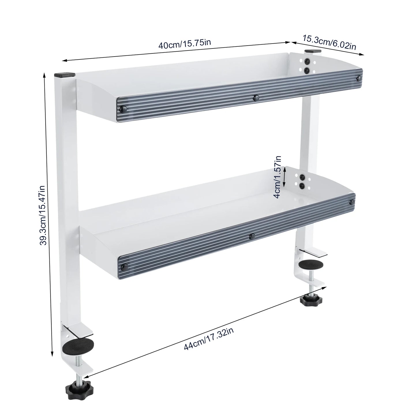 Clamp-on Desk Shelf 2-Tier Metal Organizer Above Under Table Storage