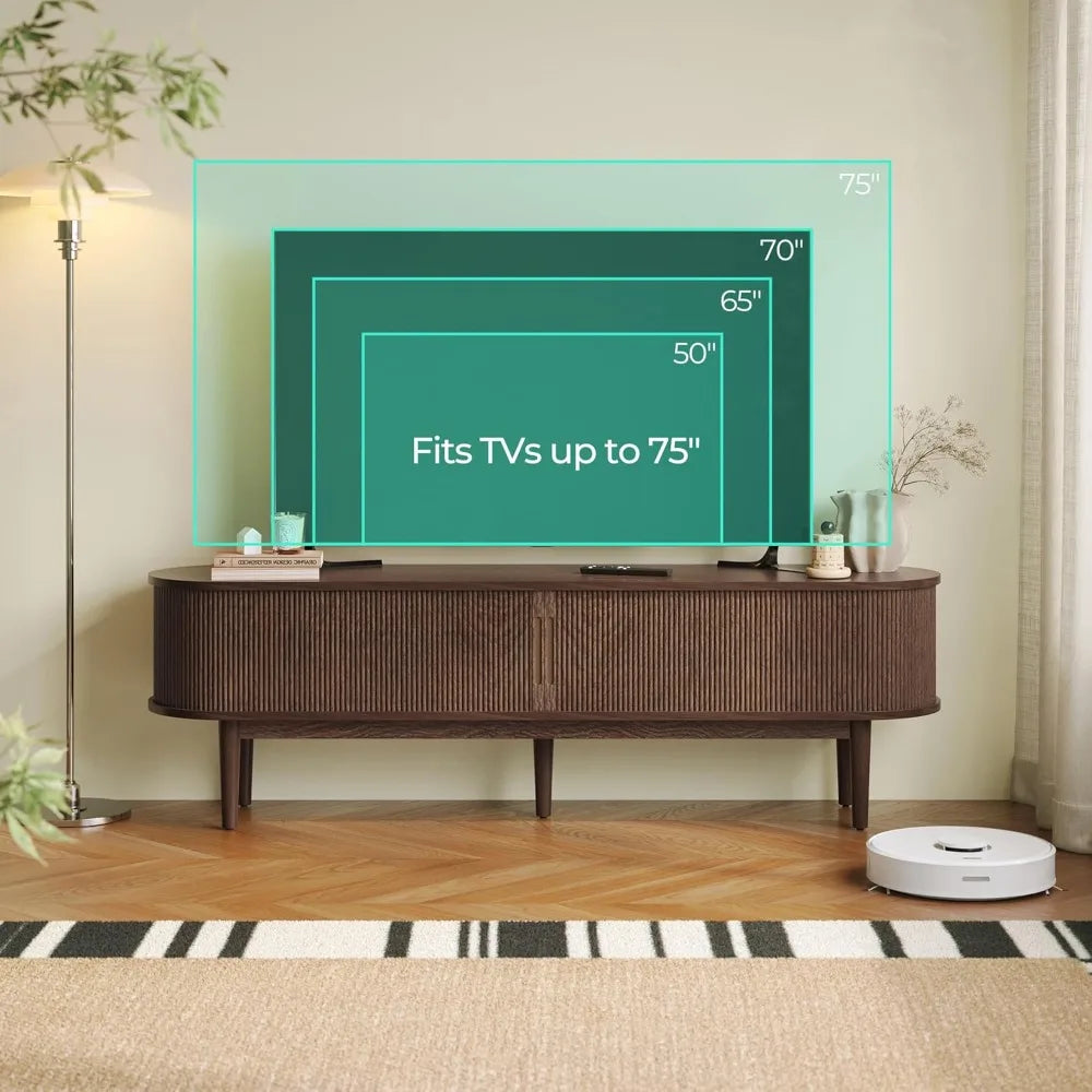 Fluted TV Stand for 75" TV Mid-Century Modern Entertainment Center