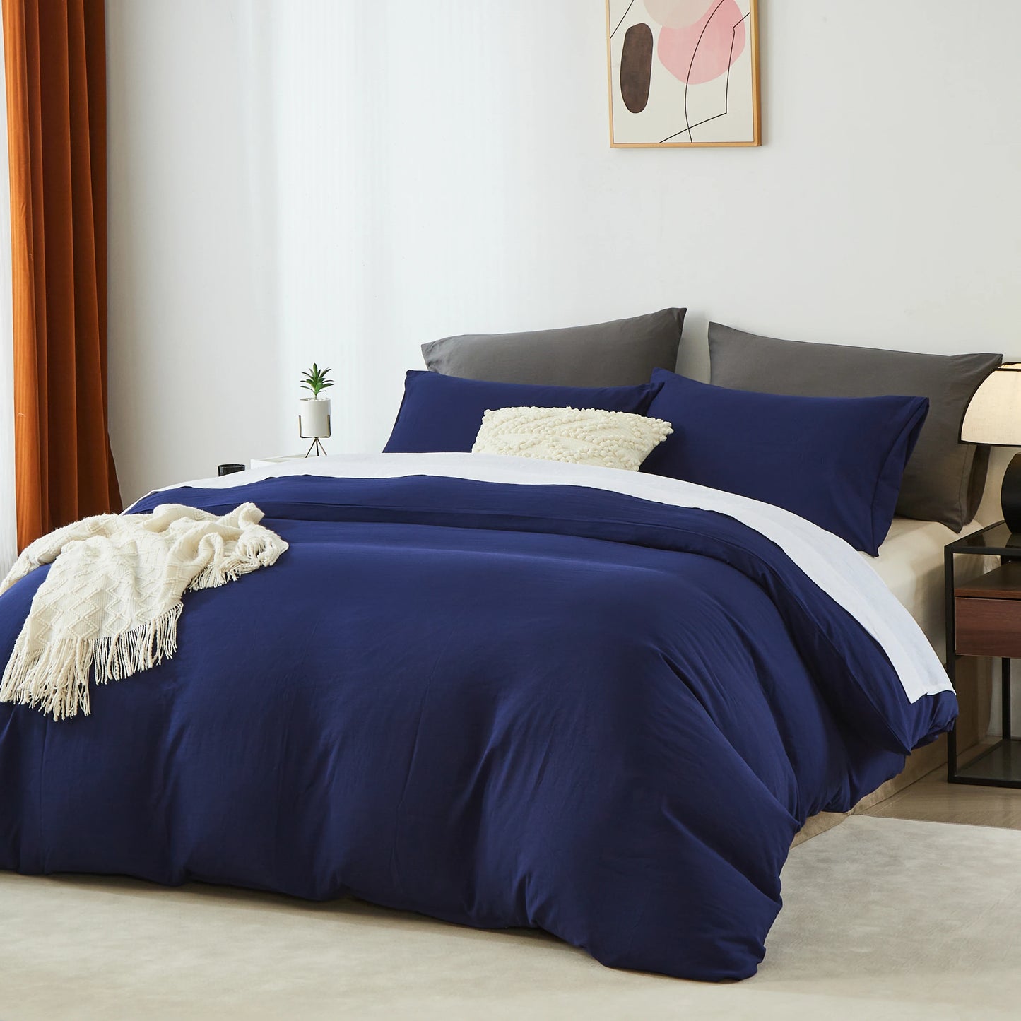 Boho Duvet Cover All Seasons Solid Color Chic Home Bedding Set