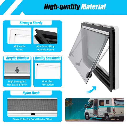 RV Ventilation Window 900x500mm Camper Hatch 70 Degree Adjustable