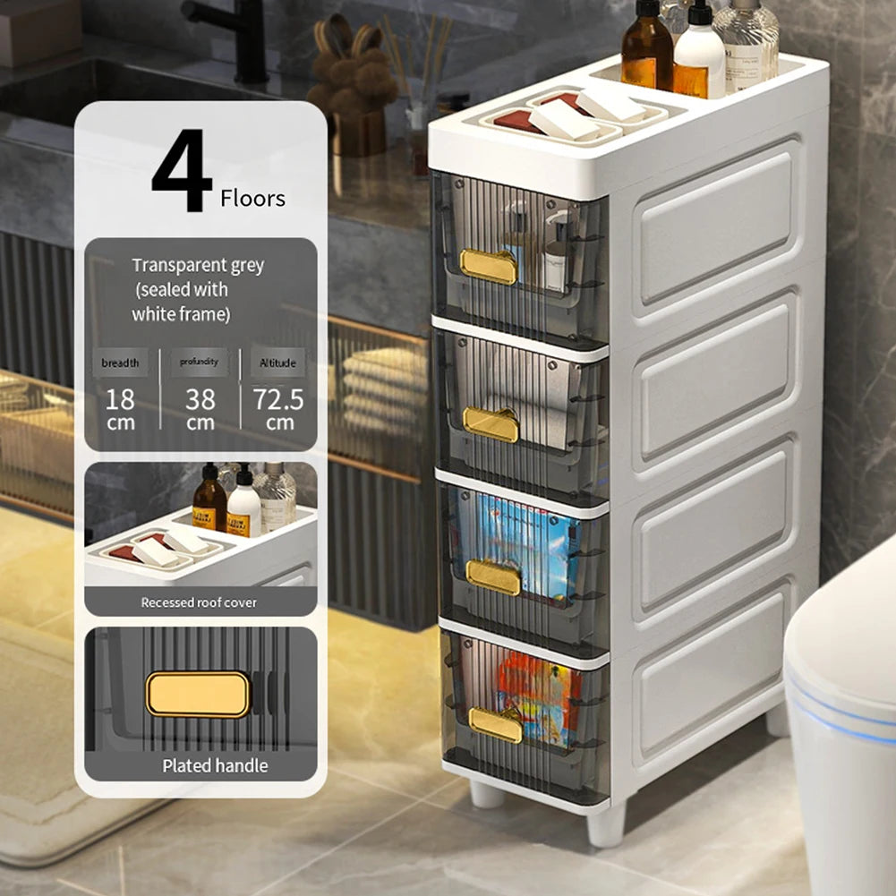 Bathroom Storage Cabinet 4 Tier Narrow Organizer Rack Waterproof Shelves