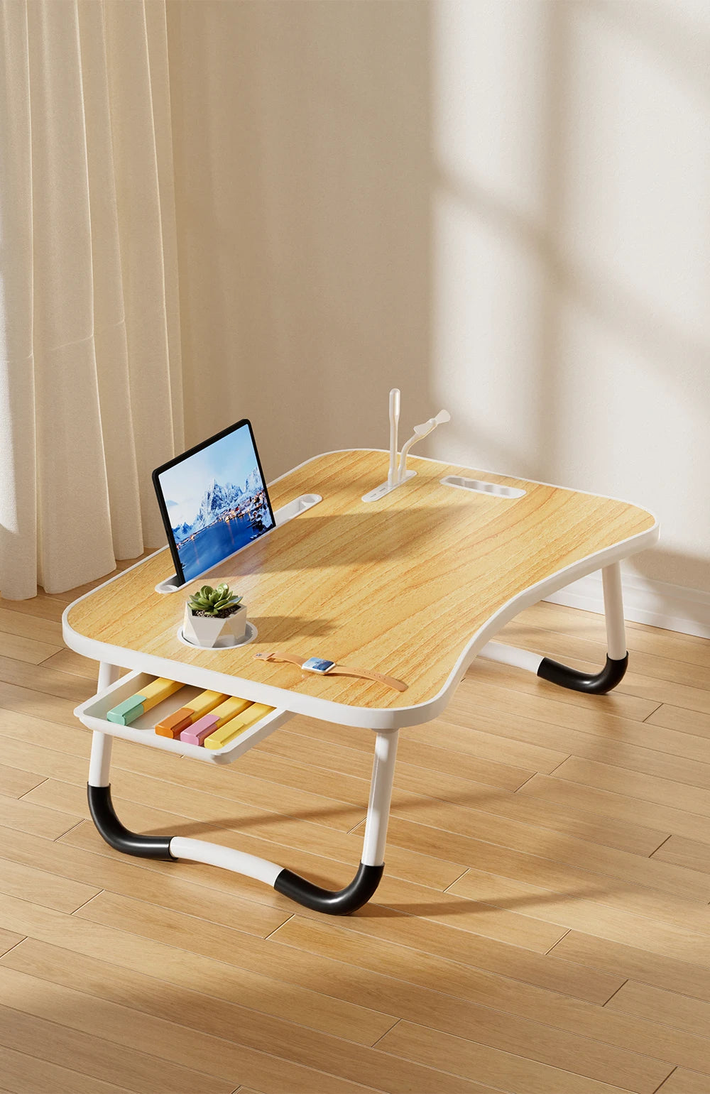 Portable Laptop Desk with USB Light Fan Cup Holder and Tablet Slot