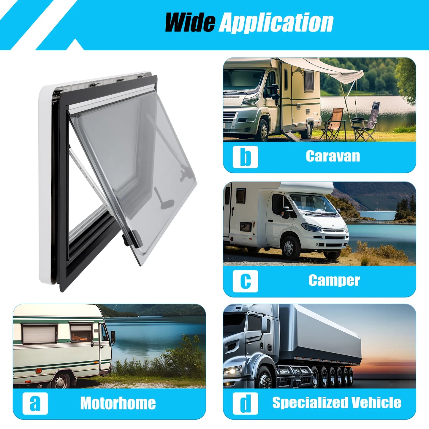 RV Ventilation Window 900x500mm Camper Hatch 70 Degree Adjustable