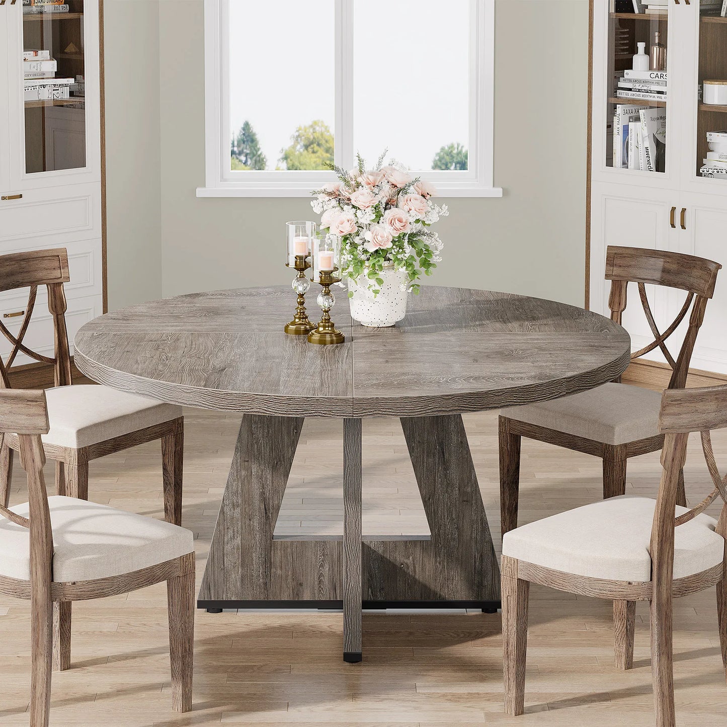 Ljustra Round Dining Table for 4 Farmhouse Style Kitchen Table 47 Inch