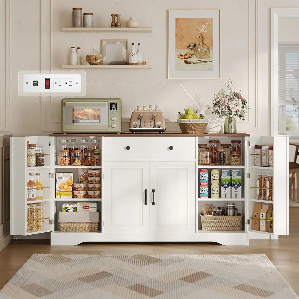 Buffet Cabinet with Storage and Charging Station Farmhouse Sideboard