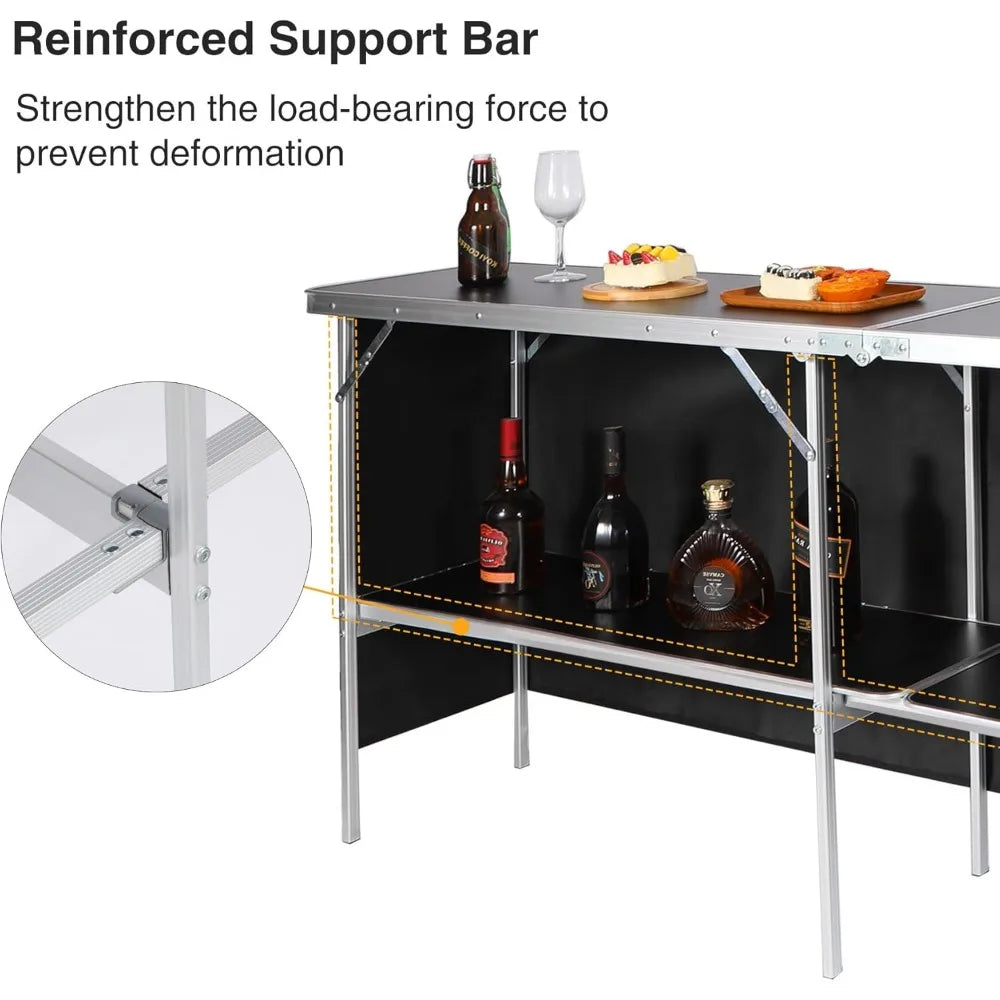 82 Inch Portable Bar Table with Carry Bag and Dual Layer Storage