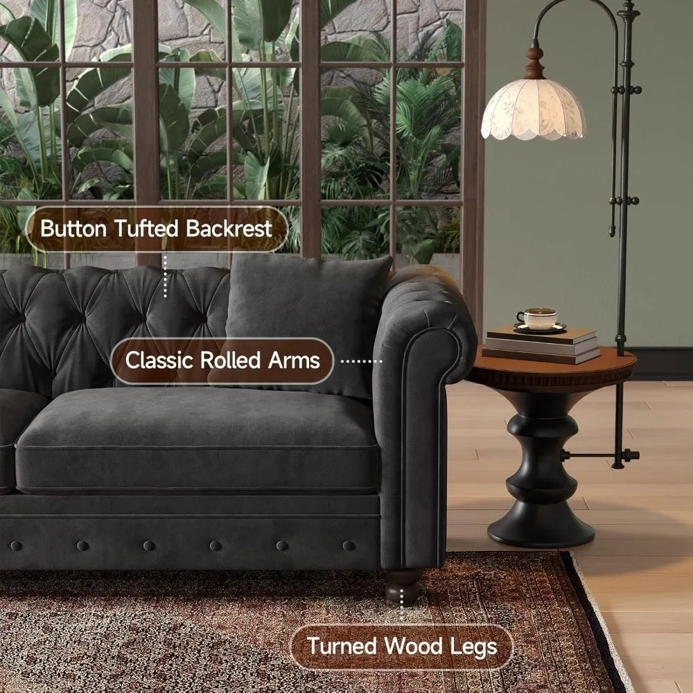 82" Chesterfield Velvet Sofa Couch Tufted Rolled Arms Deep Seat for Living Room