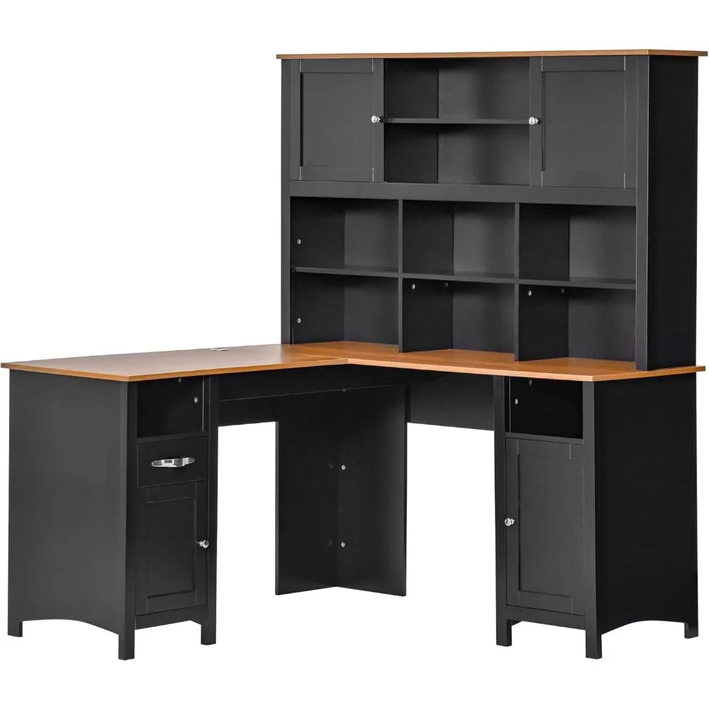 L Shaped Computer Desk with Hutch Space Saving Home Office Desk