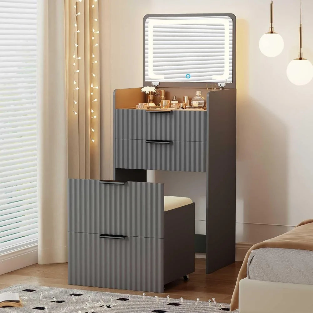 3in1 LED Vanity Set Compact Flip-Top Mirror Makeup Desk Storage