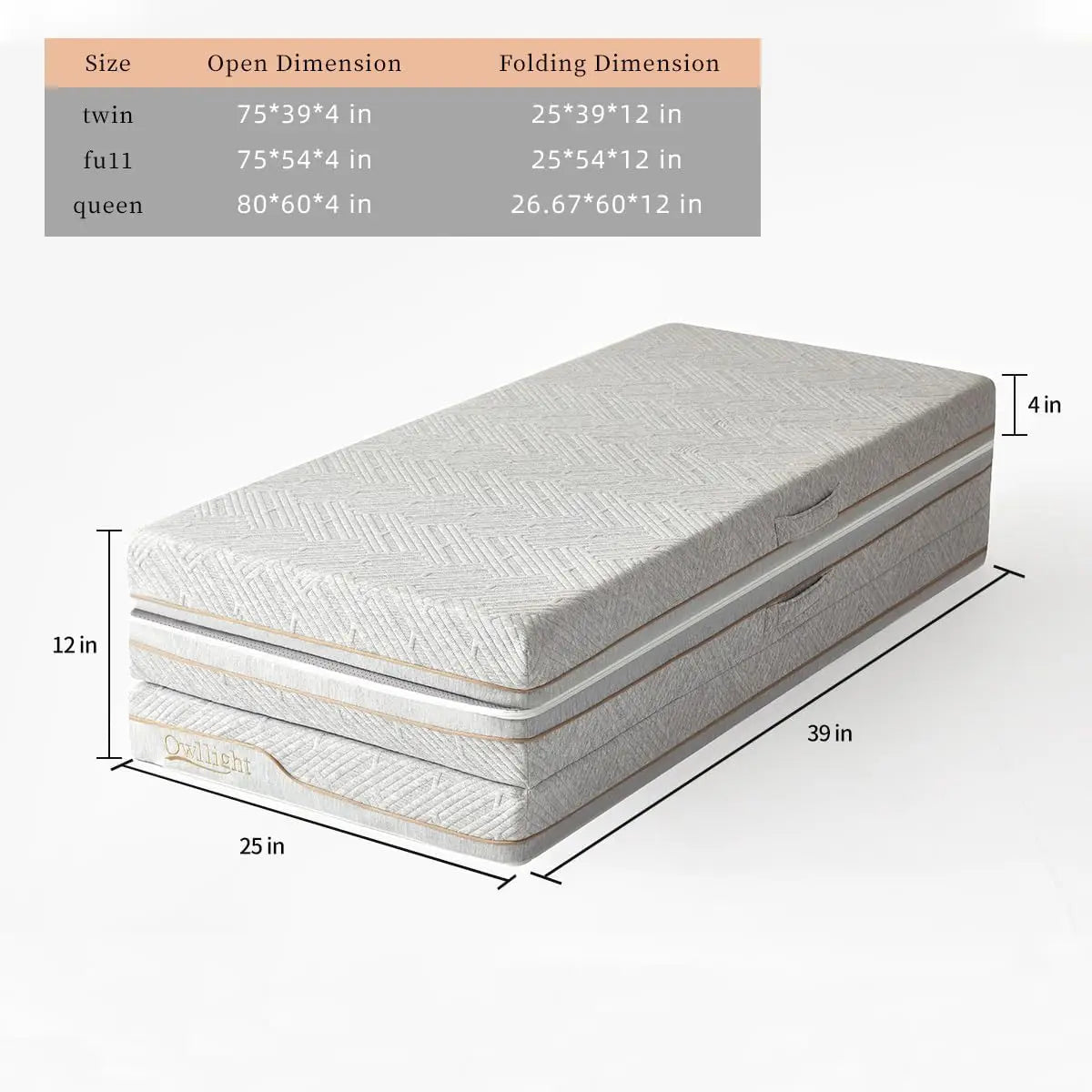 Ljustra Tri-Fold Mattress 4" Memory Foam Foldable Twin Size Portable