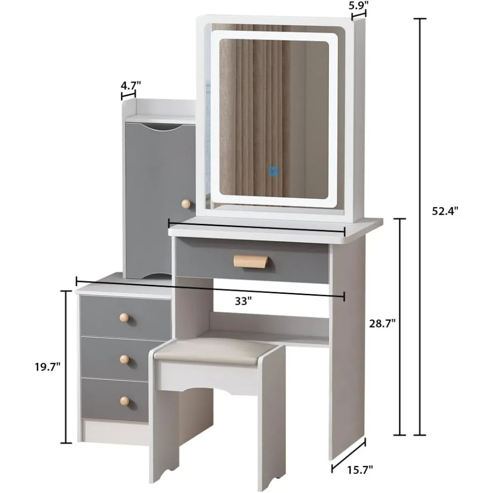 Vanity Desk Set with Sliding Lighted Mirror LED Makeup Table 3 Drawers