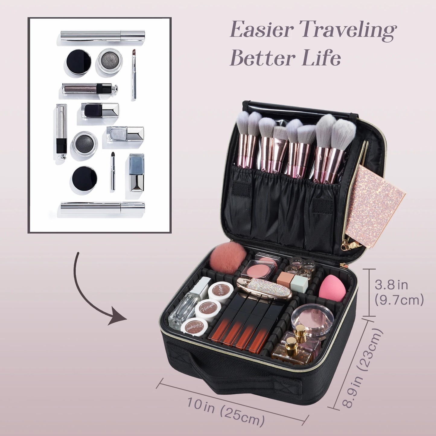 Ljustra Makeup Bag Professional Cosmetic Brush Case Portable Organizer