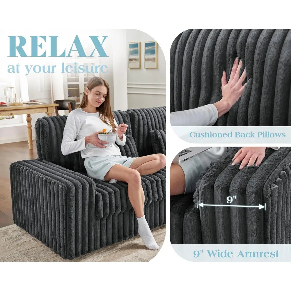 Ljustra 88 Inch Modern Oversized Sofa with Lumbar Pillows 3 Seater Couch