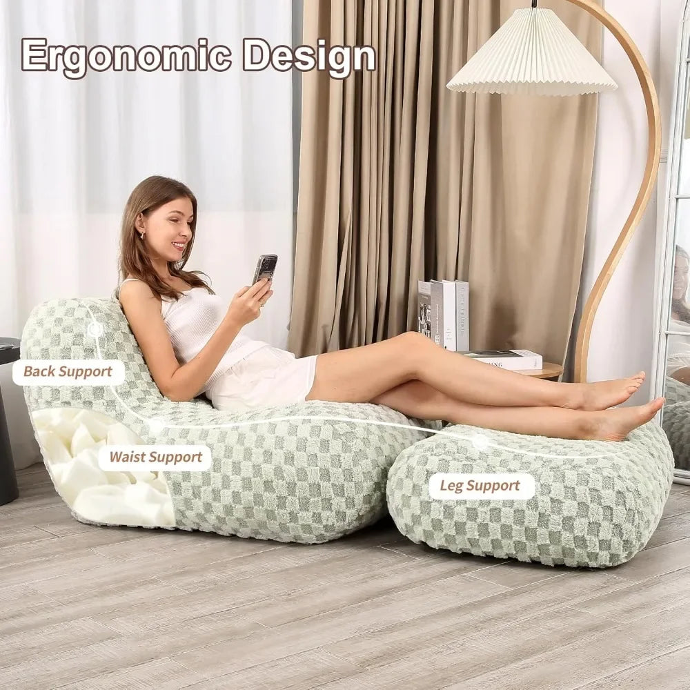 Ljustra Bean Bag Sofa Chair with Footstool Modern Floor Seating