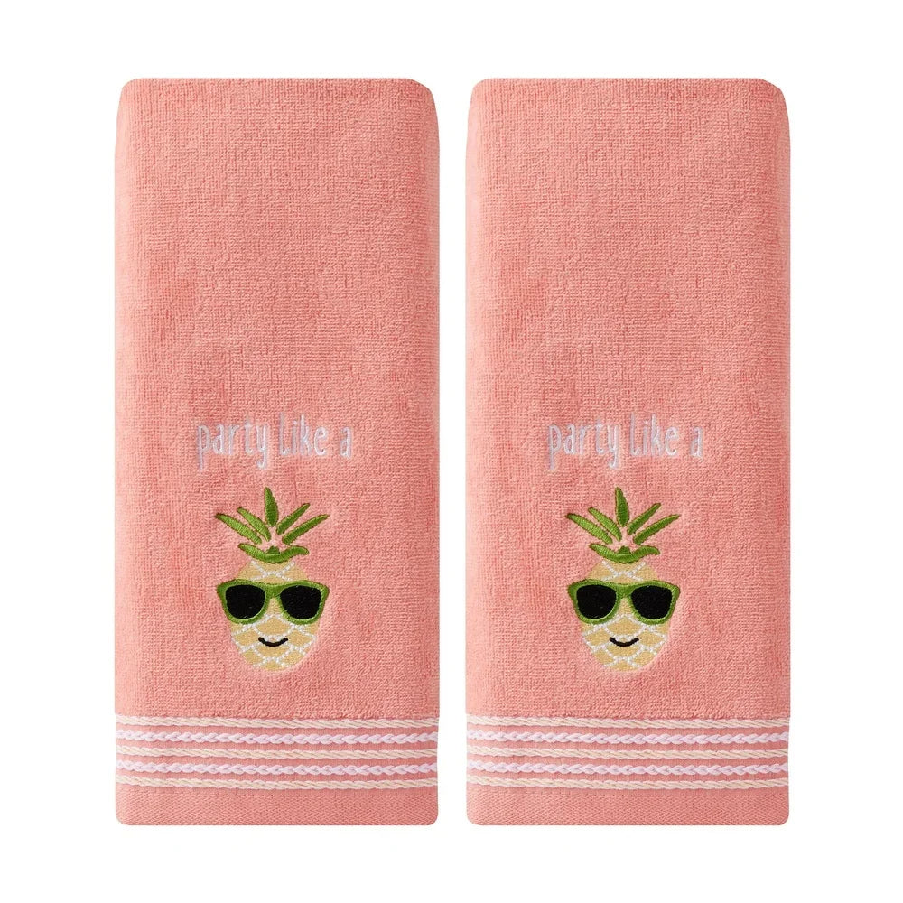 Tropical Pineapple Hand Towel Set 2 Piece Cotton Plush Washroom Decor