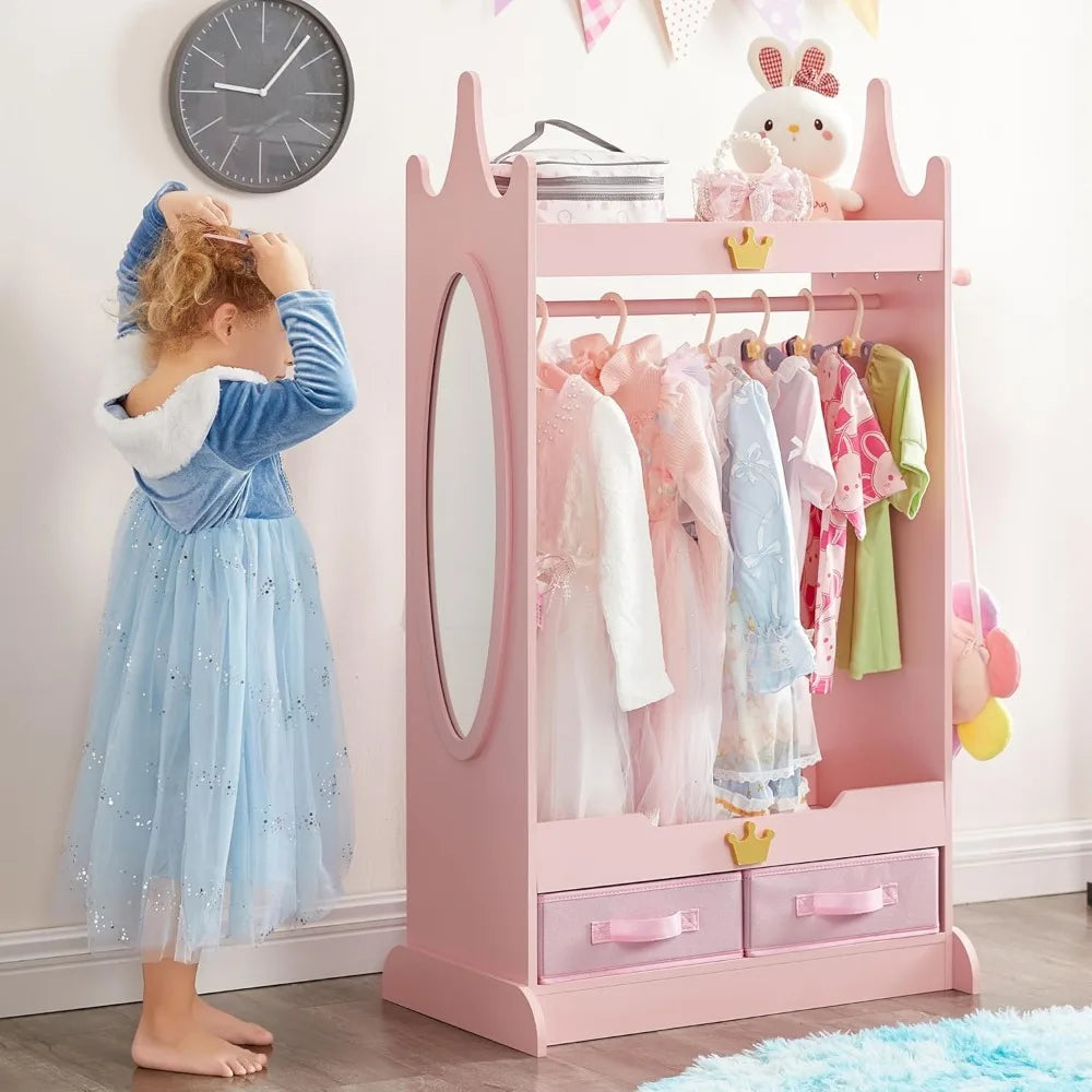 Kids Dress Up Storage Armoire with Mirror and Non-Woven Drawers