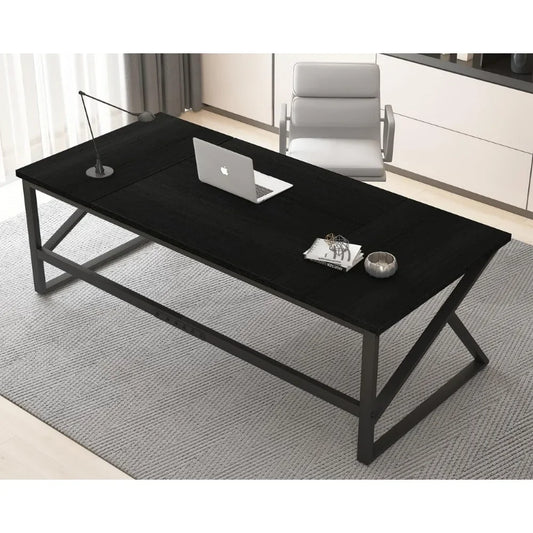 Large Metal Wood Computer Desk for 2 Monitors 70 Inch Home Office