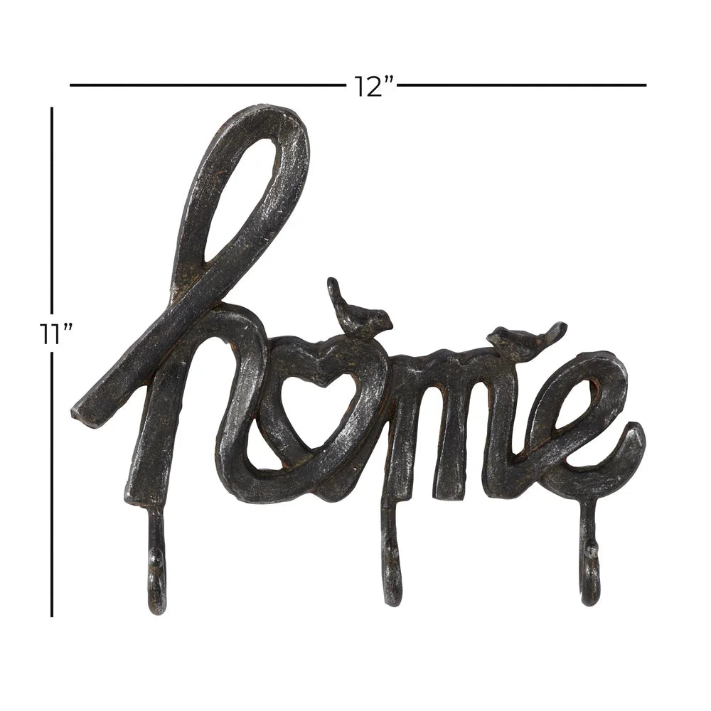 Indoor Black Metal Industrial Wall Hook with Bird Silhouettes 12x11 Inches