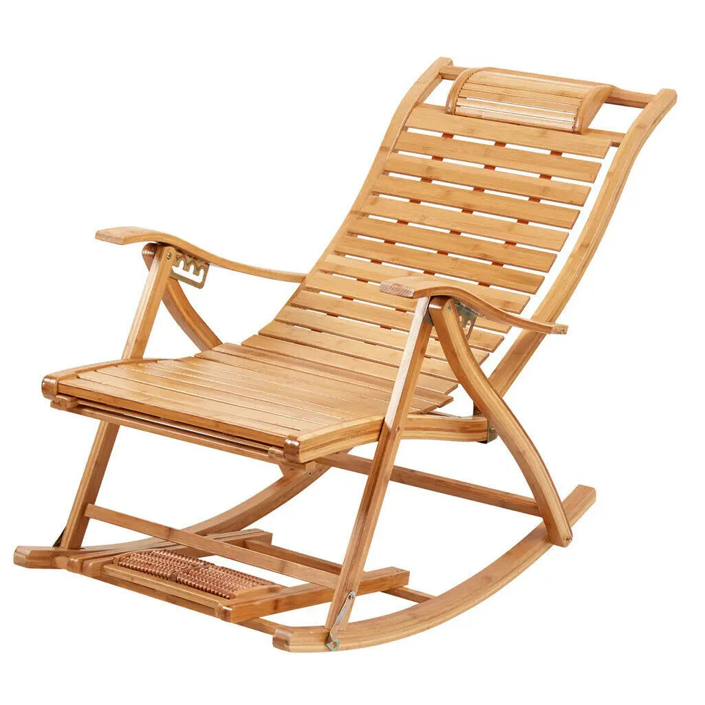 Heavy Duty Bamboo Rocking Chair Adjustable Lounge Recliner Outdoor