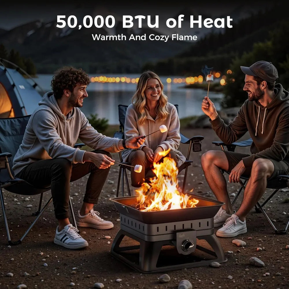 50000 BTU Propane Fire Pit Square Portable Outdoor Smokeless Camping