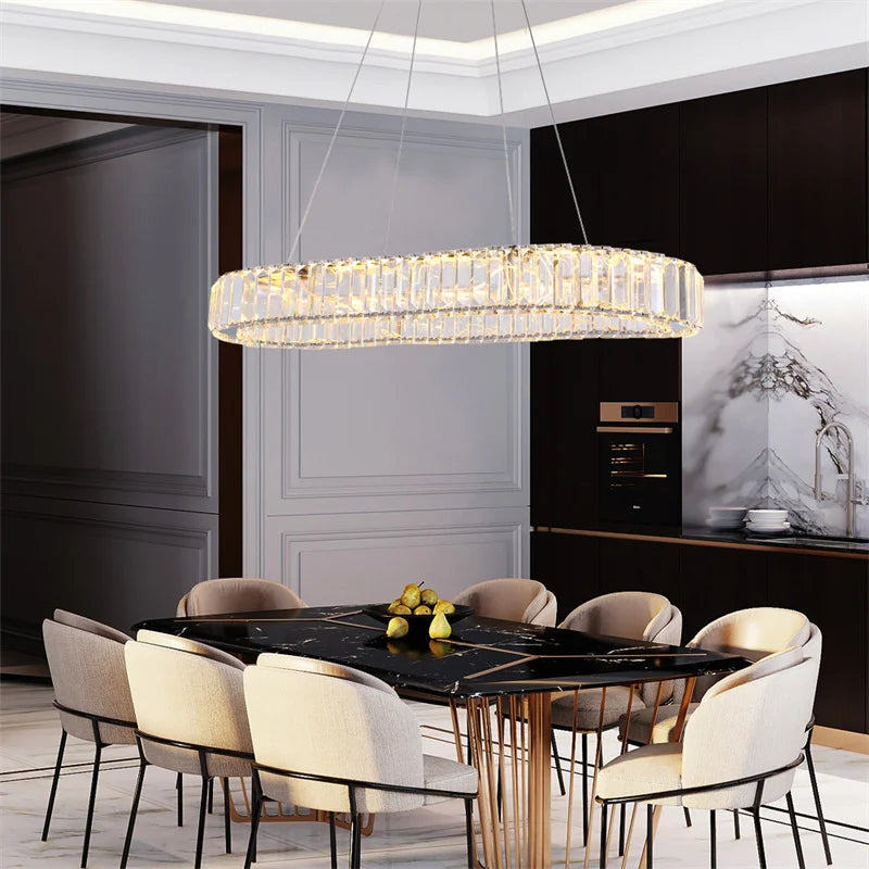 Modern Crystal Rings LED Chandelier Luxury Ceiling Lamp Remote Control