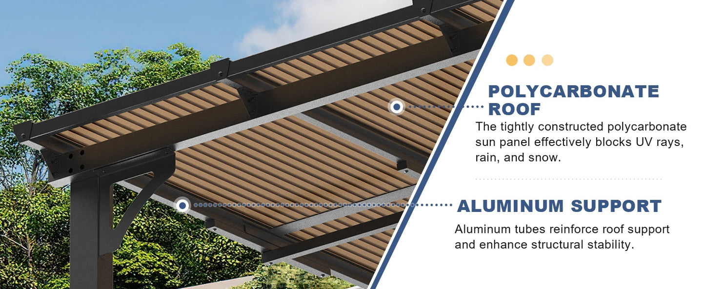 10x12 Wall Mounted Lean to Metal Awnings Outdoor Patio Gazebo