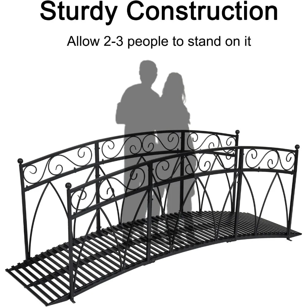 Ljustra 8FT Metal Arch Garden Bridge with Safety Guardrails for Outdoors