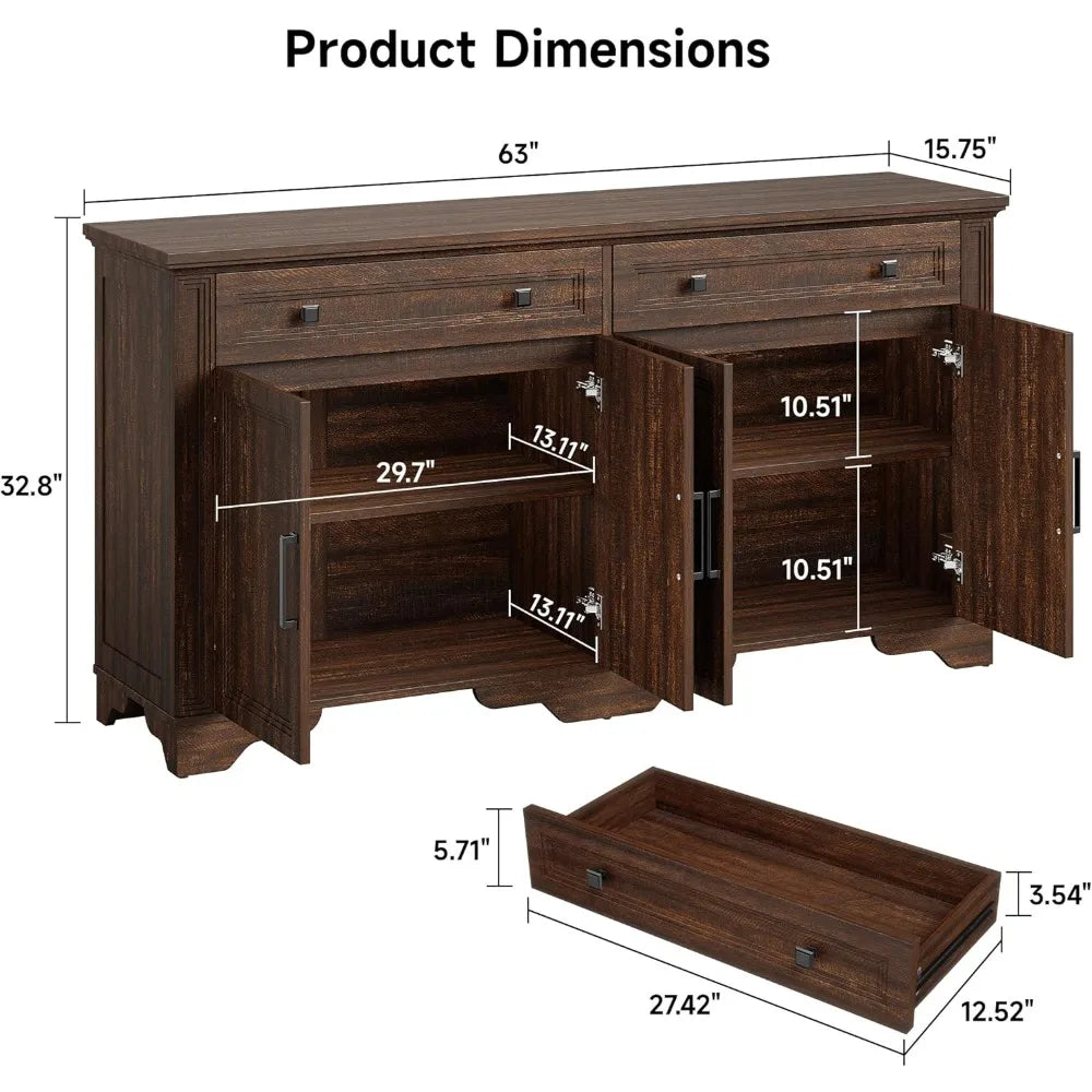 Ljustra 63 Inch Sideboard Buffet Cabinet Kitchen Storage Credenza