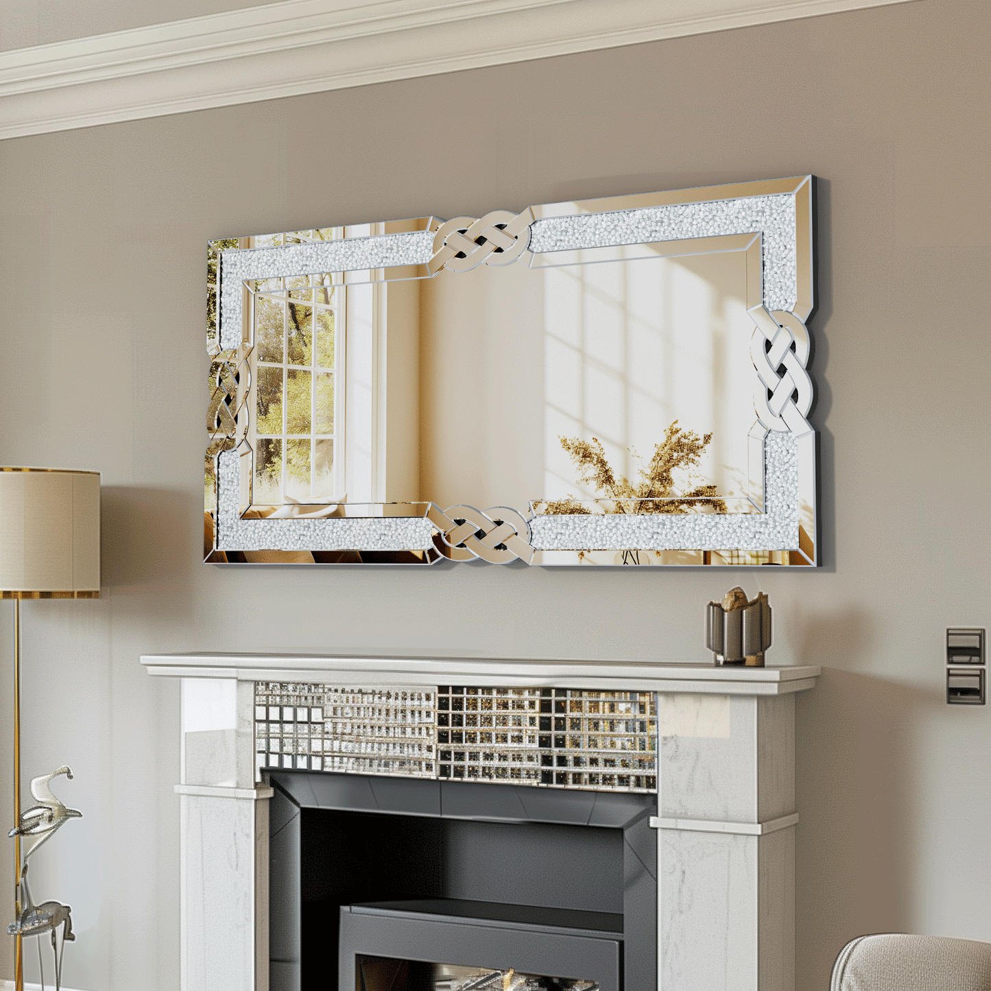 Large Crystal Crush Diamond Mirror Vanity Wall Decor for Bedroom Living Room