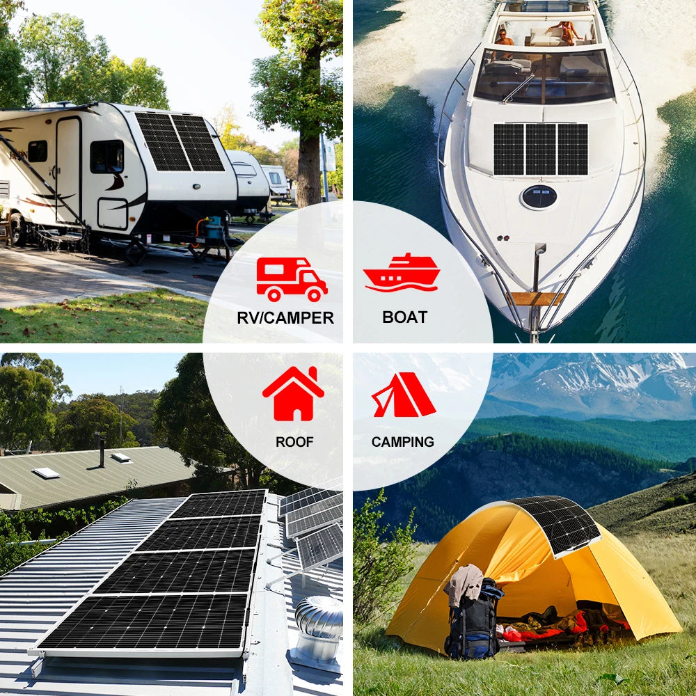 Ljustra 18V 100W Flexible Solar Panel Waterproof Monocrystalline Camping RV