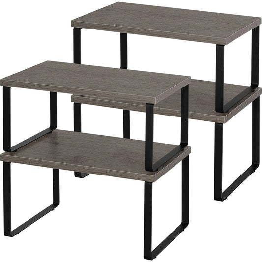 Stackable Expandable Kitchen Spice Rack Organizer Set of 4 Grey