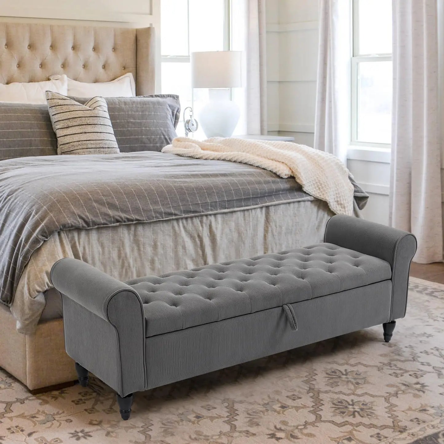 63 Storage Ottoman Upholstered Tufted Storage Bench for Living Room Bedroom