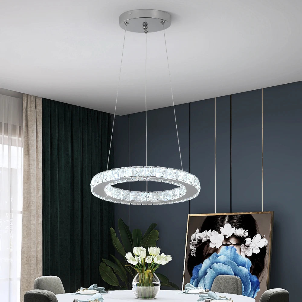 K9 Crystal Ring LED Pendant Light Modern Chandelier Luxury Ceiling Lamp
