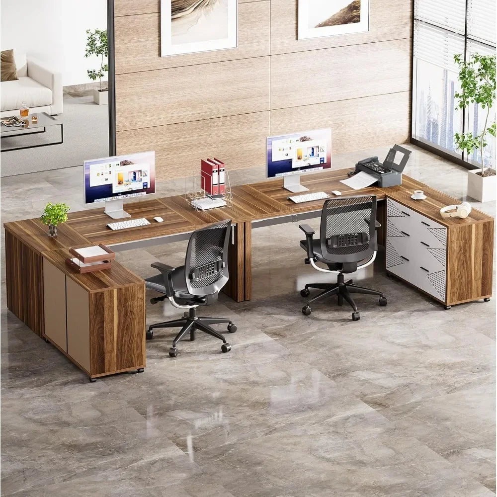 L-Shaped Executive Desk with Mobile Filing Cabinet for Home Office