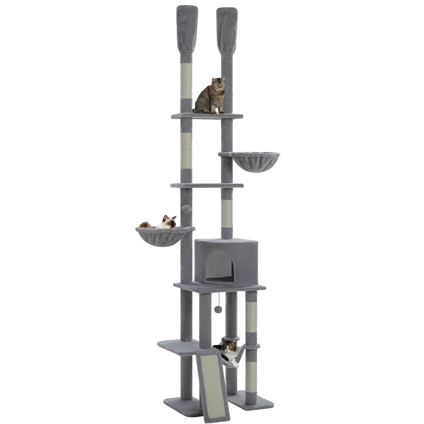 Cactus Cat Tree Floor to Ceiling Cat Tower 7 Tiers with Hammocks and Scratching Posts