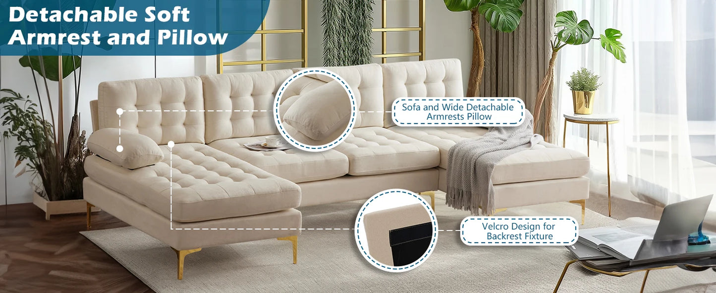Modern U Shaped Sectional Sofa with Double Chaise, Tufted Button Couch
