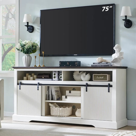 Fluted TV Stand for 75 Inch TVs Modern Entertainment Center Storage
