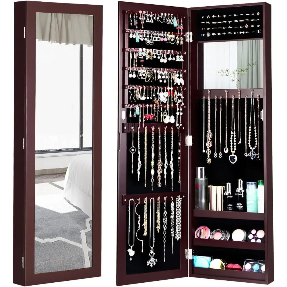 Jewelry Armoire Cabinet Wall Mounted Full Length Mirror Jewelry Organizer