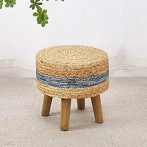 Round Seagrass Ottoman Eco-Friendly Footstool Hand Woven Pouf