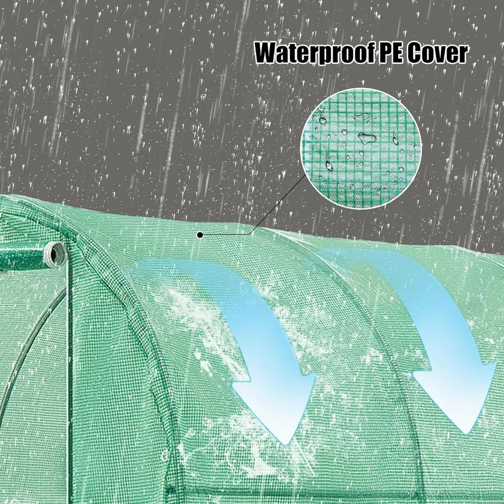 Heavy Duty 12x7x7 FT Outdoor Greenhouse with Ventilated Windows Roll-Up Door