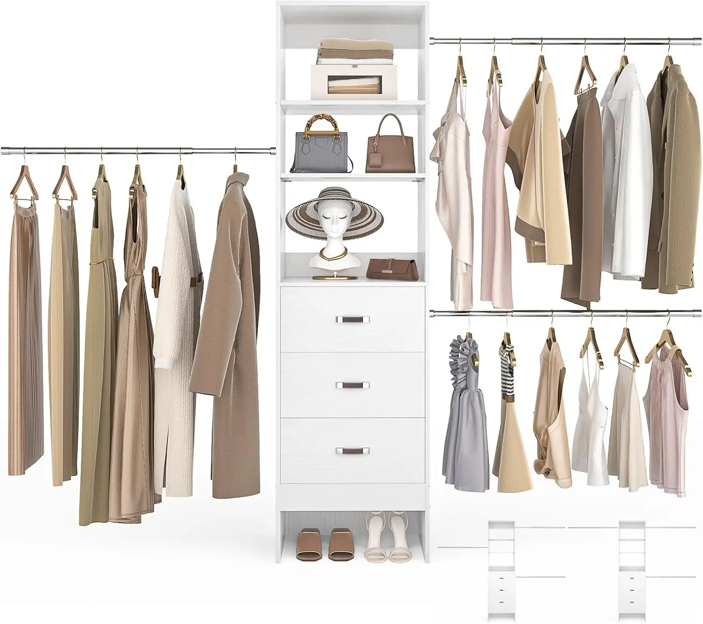 96 Inch Closet Organizer System with 3 Hanging Rods Minimalist Design