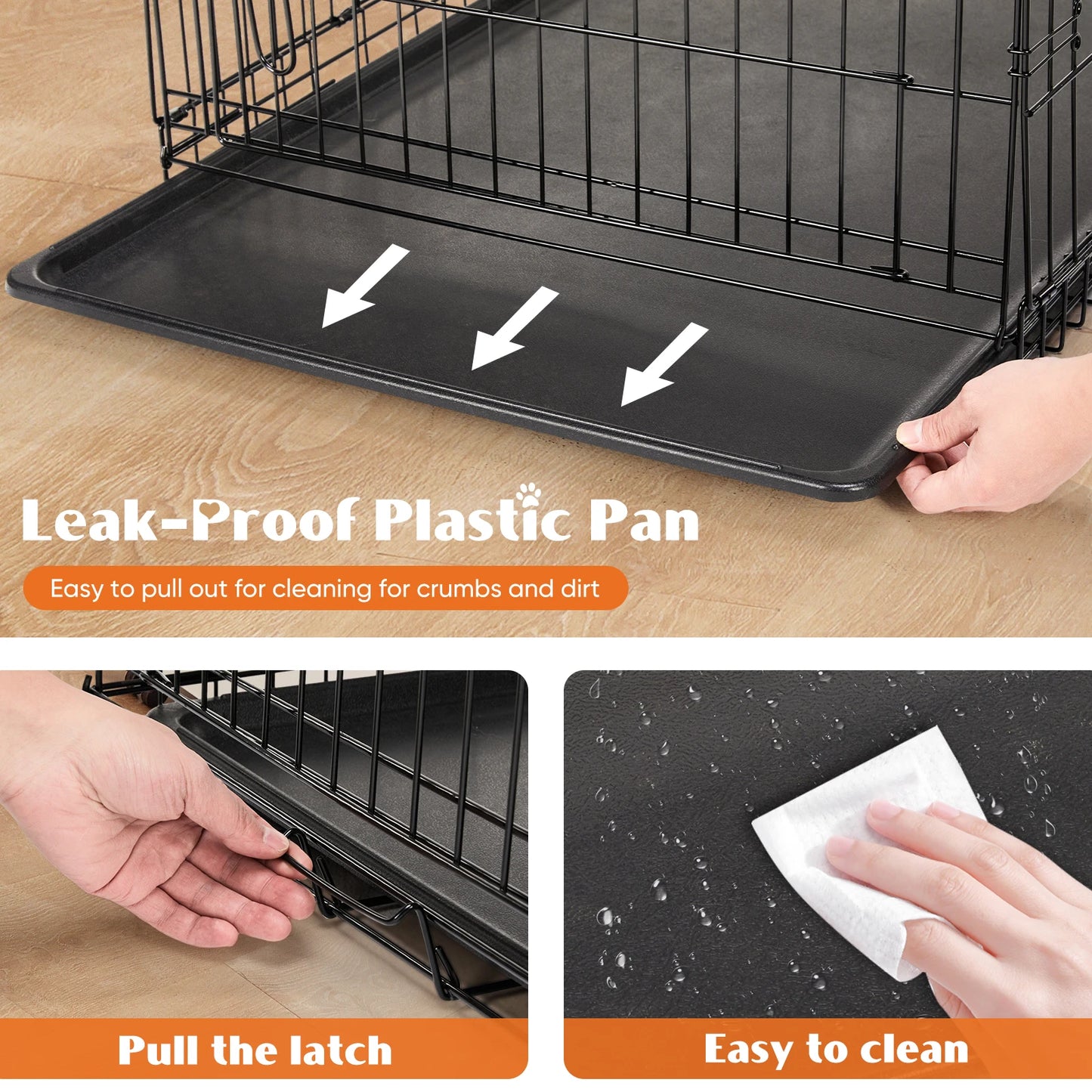 Extra Large Double Door Folding Metal Wire Dog Cage with Leak-Proof Tray