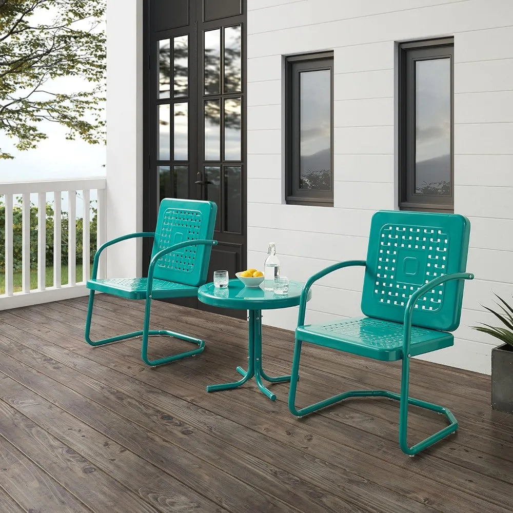 Bates 3 Piece Outdoor Chair Side Table Set Retro Metal Bistro Patio