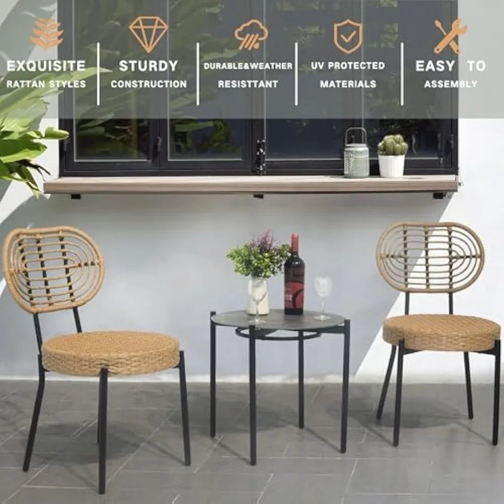 Ljustra Outdoor Wicker Furniture Set 3 Pcs Bistro Table Chair Combo